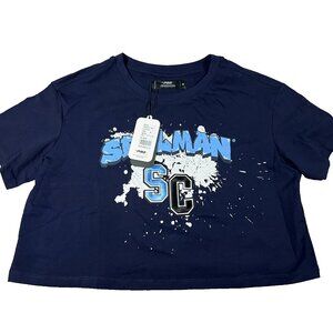 Pro Standard Womens Medium Blue Spelman College Jaguars Logo Crop T-Shirt‎ NWT